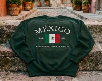 Mexico Flag Pullover Sweatshirt, Unisex Travel Clothing