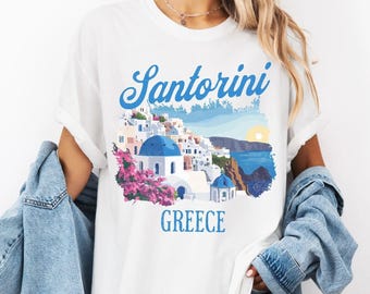 Santorini Greece Blue Dome Church Graphic T-Shirt