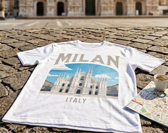Milan Italy Vintage Travel Poster T-Shirt, Comfort Colors Shirt
