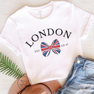 London England T-Shirt, Union Jack Bow, British Travel Tee