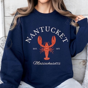 Nantucket Sweatshirt, New England Massachusetts Crewneck, Lobster Graphic, Fisherman Aesthetic, Travel Gift Idea