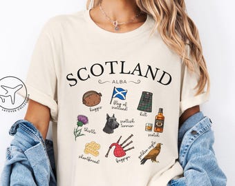 Scotland Doodle Graphic T-Shirt, Scottish Travel Tee, Unisex