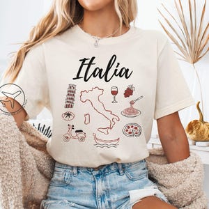 Camiseta de Italia, camiseta de comida italiana, camiseta de viaje a Italia, camiseta de verano con garabatos italianos, estética coqueta, regalo de recuerdo de viaje a Italia
