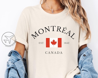 Camiseta de Montreal, Canadá, camiseta minimalista con la bandera canadiense