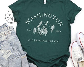 Washington State T-Shirt, Evergreen Forest Tee, Hiker Souvenir