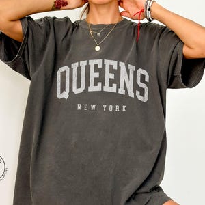 Distressed Queens New York T-Shirt, Varsity Style NYC Graphic Tee