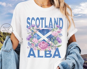 Floral Scotland Flag T-Shirt, Scottish Thistle Souvenir