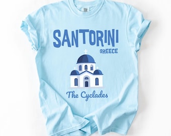 Santorini Greece Blue Dome Church Graphic T-Shirt
