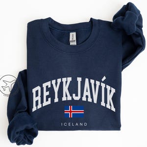 Felpa Reykjavik, girocollo Islanda, regalo di viaggio Reykjavik, maglietta con bandiera islandese, souvenir islandese, maglietta unisex Reykjavik, maglione città