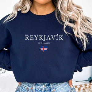 Felpa con cappuccio Reykjavik, Islanda, girocollo con bandiera islandese, maglione islandese, idea regalo da viaggio, abbigliamento unisex comodo