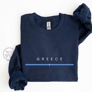 Greece Sweatshirt, Minimalist Greek Flag Crewneck, Athens Travel Shirt, Hellenic Pride Gift, Unisex Greece Sweater, Cozy Travel Top