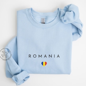 Romania Heart Sweatshirt, Romanian Minimalist Pullover, Travel Gift for Romania Lovers, Heritage Pride Crewneck