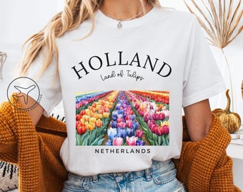 Maglietta con tulipani olandesi, maglietta da viaggio nei Paesi Bassi, regalo con campo di fiori