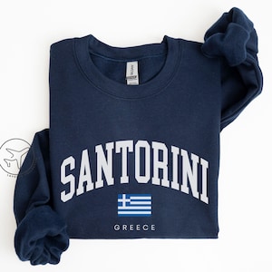 Santorini Sweatshirt, Greece Crewneck, Santorini Travel Gift, Greek Flag Shirt, Greece Souvenir, Unisex Santorini Shirt, Island Sweater