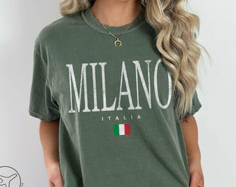 Distressed Milano Italia T-Shirt, Italian Flag Graphic Tee, Milan Italy Travel Shirt, Italy Souvenir