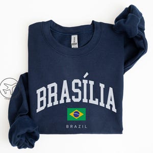 Sudadera de Brasilia, cuello redondo con la bandera brasileña, estilo universitario, regalo para la capital de Brasil, suéter unisex de viaje