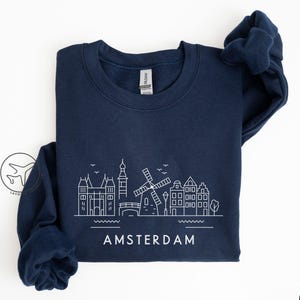 Amsterdam Sweatshirt, Netherlands Windmill Crewneck, Minimalist Dutch Travel Pullover, Unisex Holland Souvenir Shirt