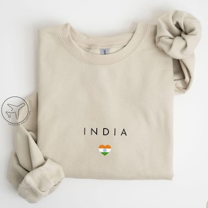 India Heart Flag Sweatshirt, Indian Pride Pullover, Tricolor Heart Sweater, Minimalist India Flag Crewneck, Desi Heritage Gift