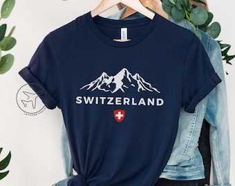 Switzerland Mountains T-Shirt, Swiss Flag Souvenir