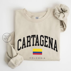 Cartagena Kolumbien Sweatshirt, kolumbianische Flagge Rundhalsausschnitt, Cartagena Pullover im College-Stil, Südamerika Reisegeschenk, Unisex-Pullover