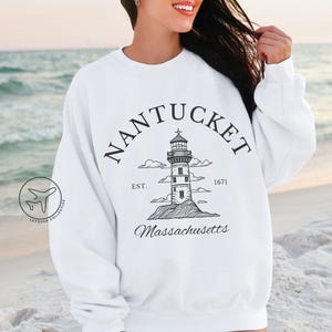 Sudadera de Nantucket, cuello redondo de Nueva Inglaterra, Massachusetts, gráfico costero vintage, estética de pescador, idea de regalo de viaje