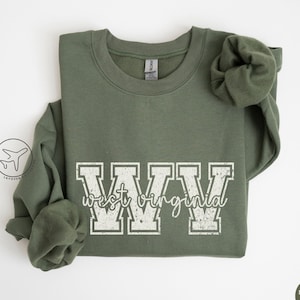 West Virginia Sweatshirt, West Virginia Varsity Shirt, West Virginia WV Crewneck, Vintage Distressed Graphic, Travel Gift, Unisex Sweatshirt