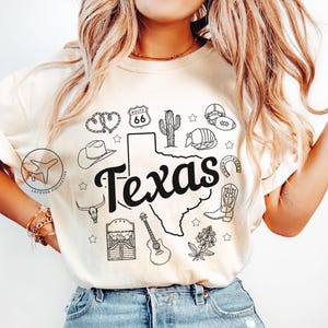 Camiseta con dibujo de Texas, camiseta con gráfico del mapa del estado de Texas, camiseta con colores cómodos