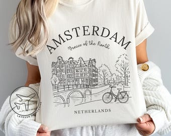 Maglietta Amsterdam Netherlands Comfort Colors, maglietta da viaggio in Europa