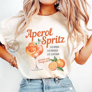 Koszulka z Aperolem Spritzem, uroczy T-shirt z koktajlem, koszulka z alkoholem, koszulka z piciem, prezent dla miłośnika koktajli, koszulka z przepisem na koktajl, prezent na włoskie wakacje
