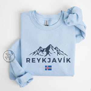 Felpa Reykjavik, girocollo Islanda, regalo di viaggio Reykjavik, maglietta con bandiera islandese, souvenir islandese, maglietta unisex Reykjavik, maglione città