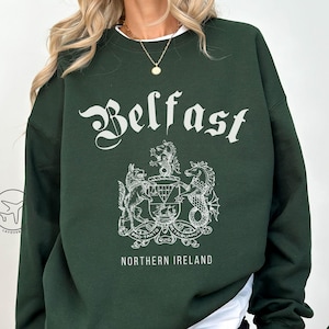 Belfast Northern Ireland Crewneck Sweatshirt, Belfast Coat of Arms Graphic Pullover, Irish Graphic, Belfast Souvenir Gift, Unisex