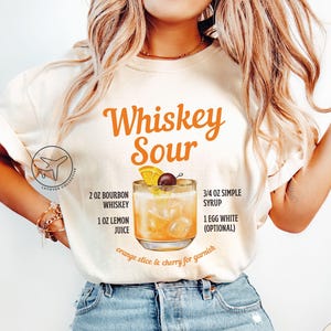 Koszulka Whiskey Sour, uroczy T-shirt z koktajlem, koszulka z alkoholem, koszulka do picia, prezent dla miłośnika koktajli, koszulka z przepisem na koktajl, prezent na wakacje