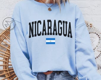 Nicaragua Flag Crewneck Sweatshirt, College Style Pullover