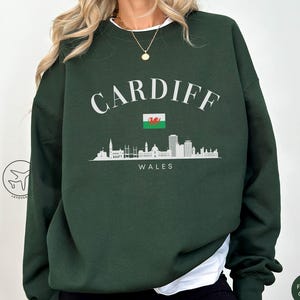 Cardiff Wales Sweatshirt, Cardiff Wales Shirt, Cymru Sweater, Welsh Flag Travel Gift Idea, British Gifts, UK Shirts, Cardiff Skyline Graphic