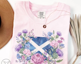 T-shirt met Schotse vlag bloemen, Thistle Scotland Souvenir