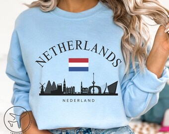 Netherlands Skyline Sweatshirt, Dutch Flag Pullover, Amsterdam Skyline, Travel Gift for Holland Lovers