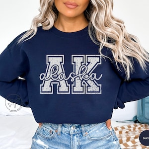 Alaska Sweatshirt, Alaska Varsity Shirt, Alaska AK Crewneck Sweater, Vintage Distressed Graphic, Travel Gift, Soft Unisex Sweatshirt