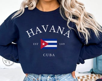 Havana Cuba Sweatshirt, Cuban Flag Crewneck, Travel Souvenir