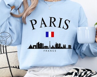 Paris Skyline France Tour Eiffel Souvenir Français Vintage Sweat à Capuche