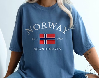 Camiseta de Noruega, camiseta con la bandera noruega, camiseta de viaje a Escandinavia, regalos nórdicos