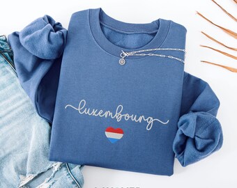 Luxembourg Script Embroidered Crewneck Sweatshirt, Luxembourg Heritage Gift