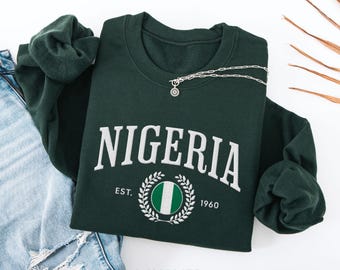 Nigeria Embroidered Crewneck Sweatshirt, West African Heritage Pullover, Travel Gift