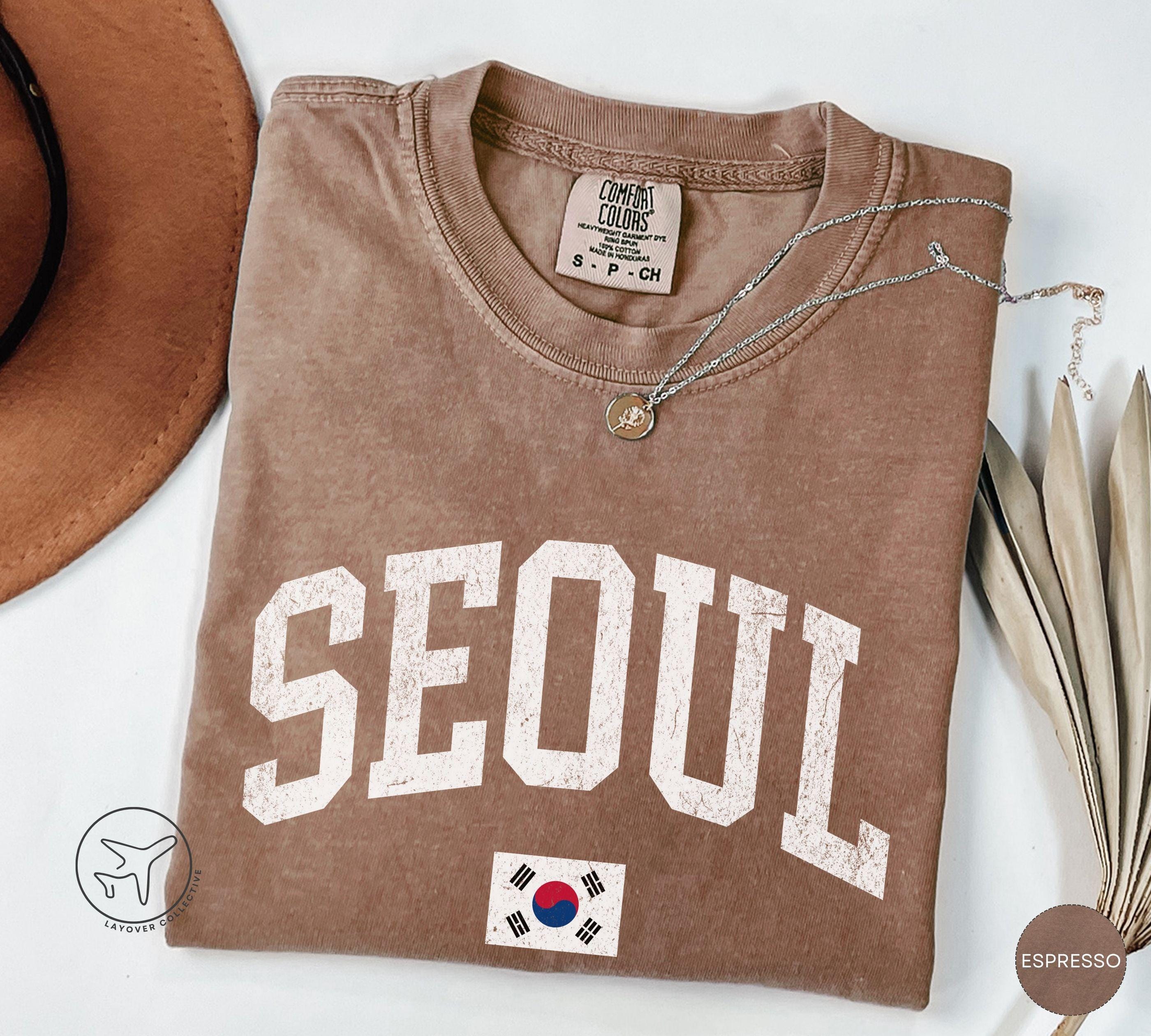 ダメージ加工のソウルTシャツ、ヴィンテージのバーシティ韓国国旗 