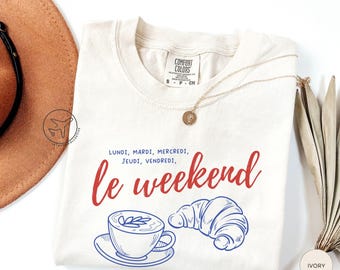 Koszulka z grafiką Le Weekend, koszulka z francuskim croissantem kawowym