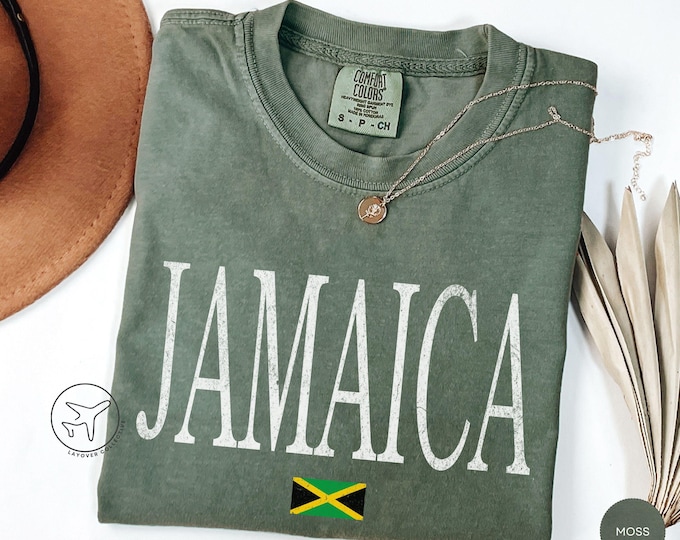 Jamaica Flag Graphic T-Shirt, Retro Travel Souvenir Tee