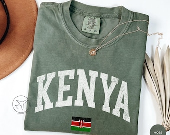Distressed Kenya Shirt, Kenyan Flag Tee, Vintage Varsity Style Travel T-Shirt, Nairobi Souvenir Gift
