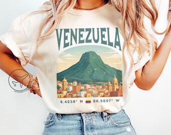 Venezuela Graphic T-Shirt, Venezuelan Travel Shirt, Retro Landscape Tee, Vintage Venezuela Illustration
