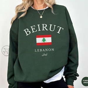Sweatshirt Beiroet Libanon, Libanese vlag ronde hals, Libanees erfgoed cadeau, reistrui Beiroet, unisex trui