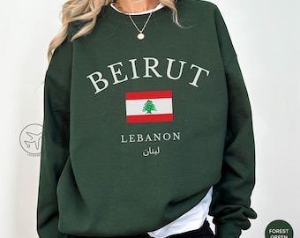 Beirut Lebanon Flag Crewneck Sweatshirt, Lebanese Heritage Gift