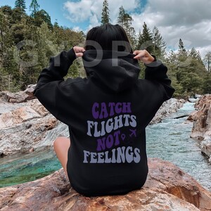 Catch Flights Not Feelings Hoodie, Retro Groovy Hoodie, Oversized ...
